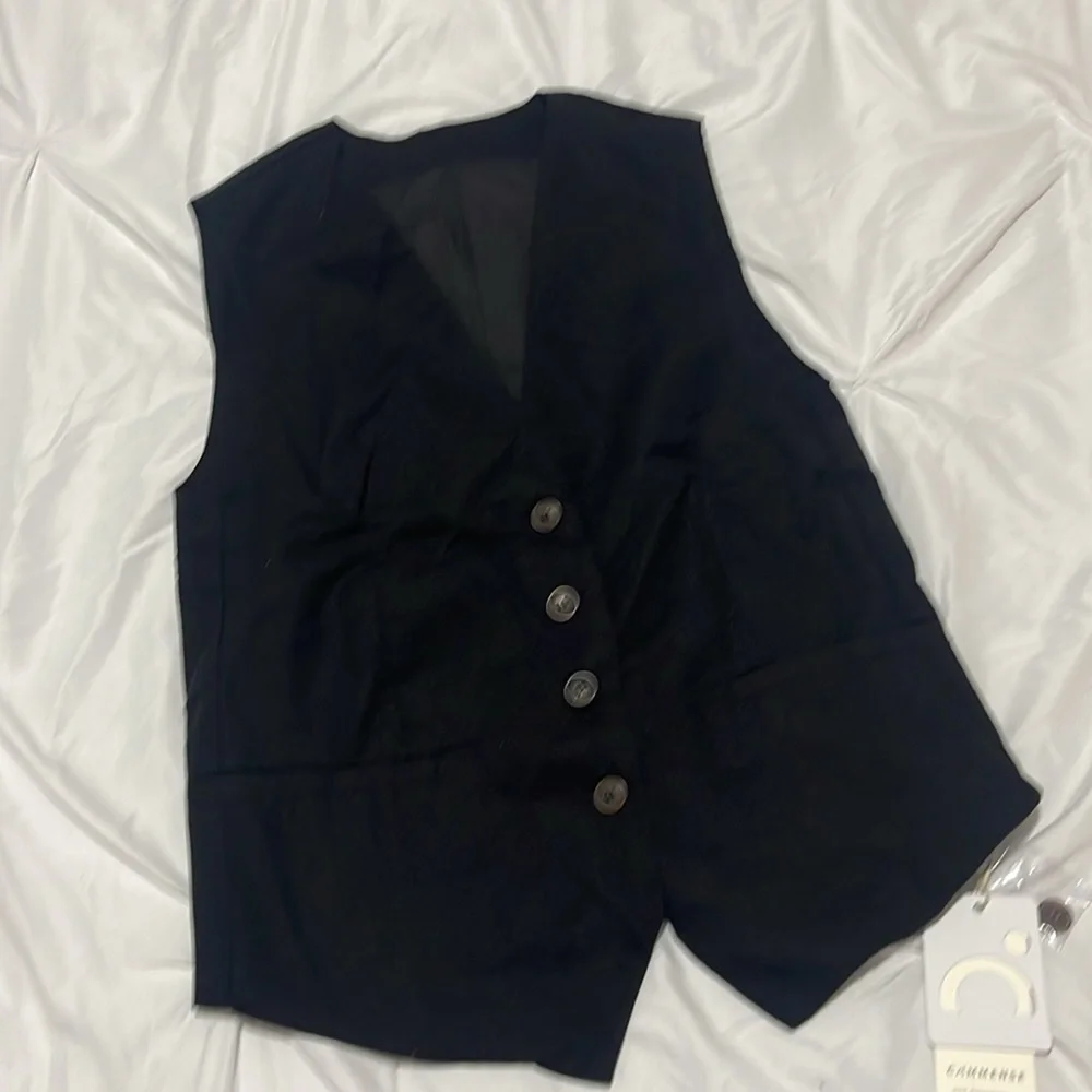 Commense women's Solid Linen Tailored Waistcoat size‎ XS/2 black